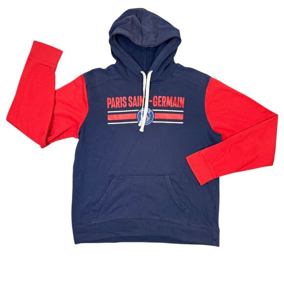 Paris Saint Germain Hoodie Sweatshirt Mens Large Pullover Blue Red PSG Soccer - Picture 1 of 11